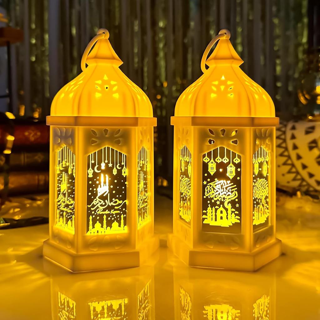 Ramadan Lantern Lights 2pcs 8in Ramadan Decorations for Home, Ramadan Table Decor Lantern, Ramadan Gifts for Kids, Eid Decoration for Home Indoor