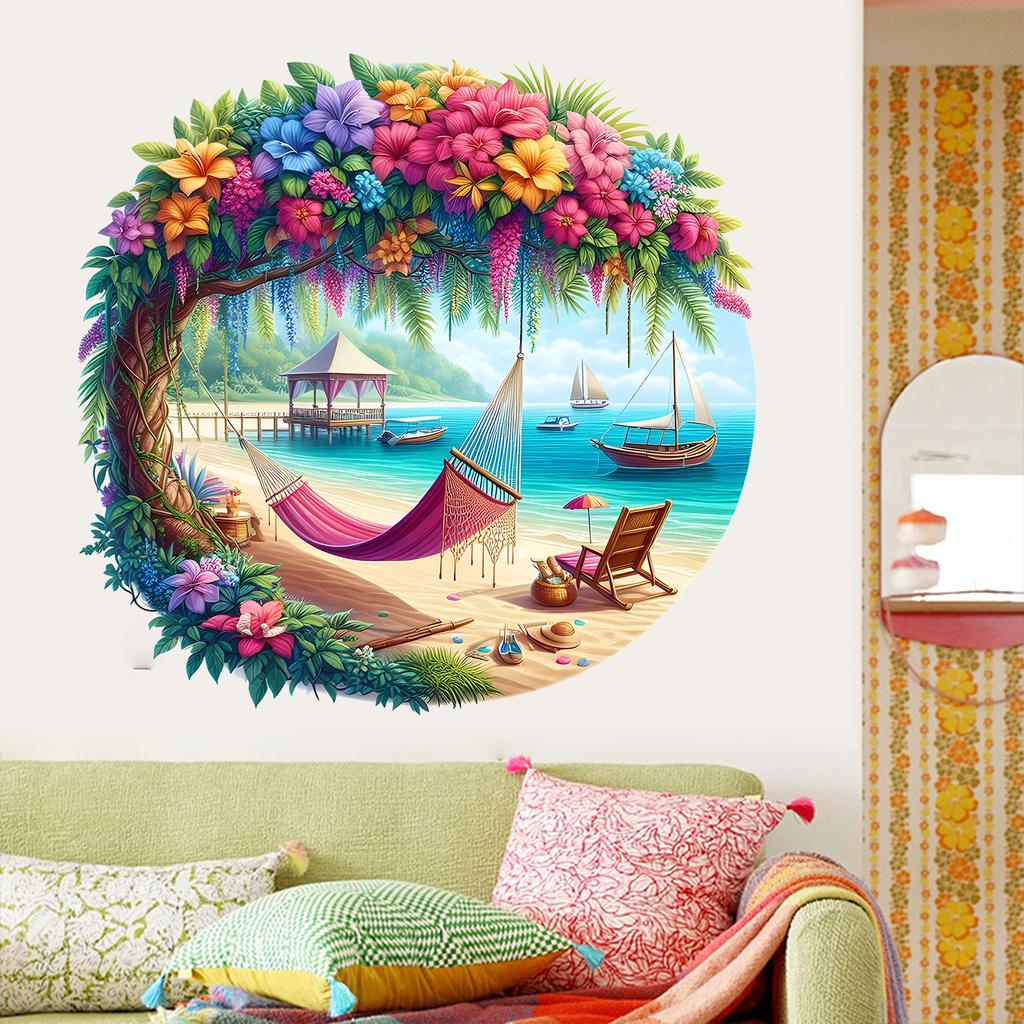 Tropical Beach View Bedroom Living Room Balcony Entrance Self-adhesive Sticker