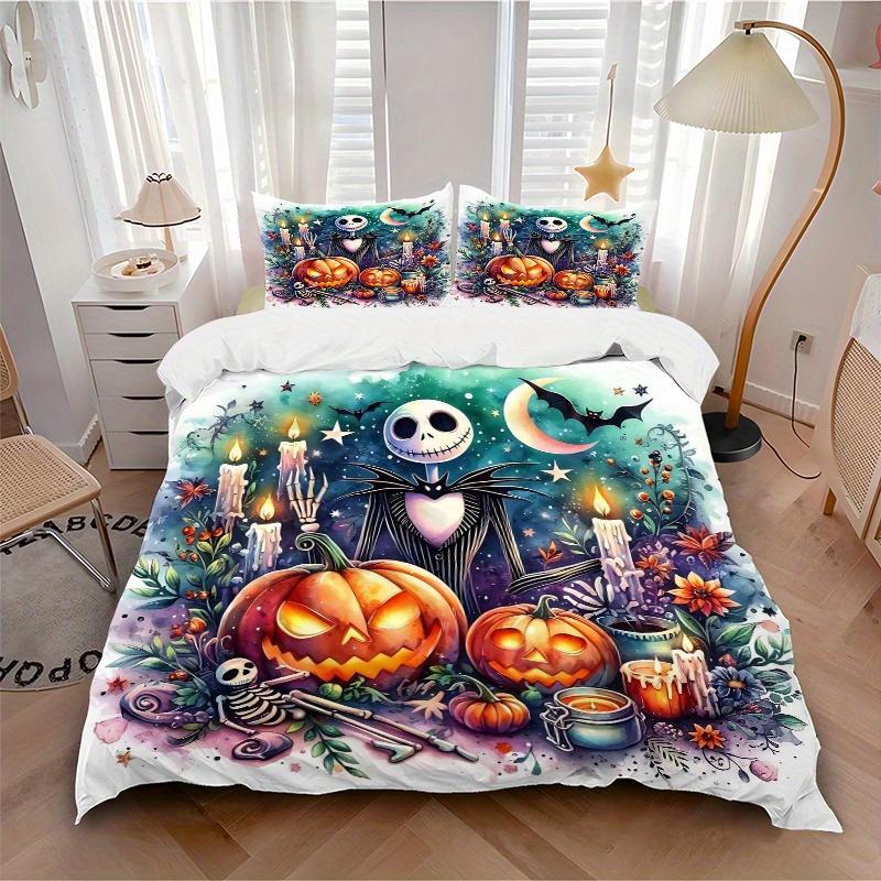 3pcs Nightmare Before Christmas Jack Bedding Set - Includes Quilt Cover and Pillowcases, Suitable for All Seasons, Machine Washable - Ideal Gift