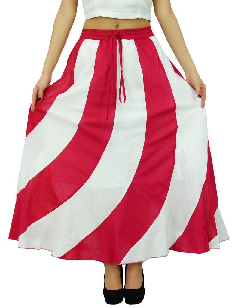 Bimba Long A-Line Maxi Spiral Summer Skirt Cotton With Back Elastic & Side