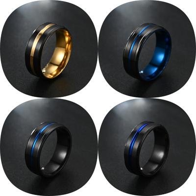 8MM Schwarzer Titanring für Männer Jungen Einfach Edelstahl Trendig Regenbogenrille Zubehör Geschenk