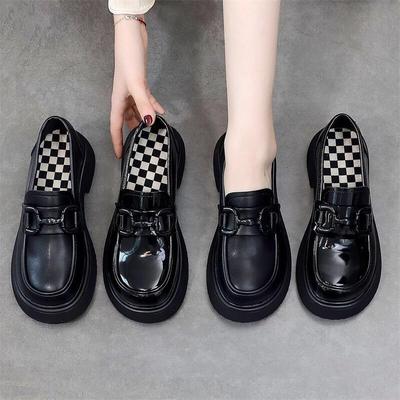 Platform-soled High-end French Small Leather Shoes New Flat-soled Heightening British-style Soft Leather Single Shoes