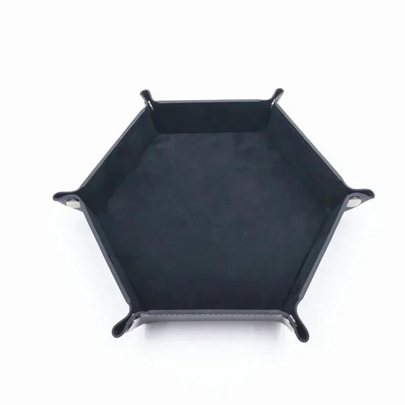Dice Tray Hexagon  Rolling Holder Folding PU Leather  Trays For Dice Games Like RPG, DND And Other Table Games