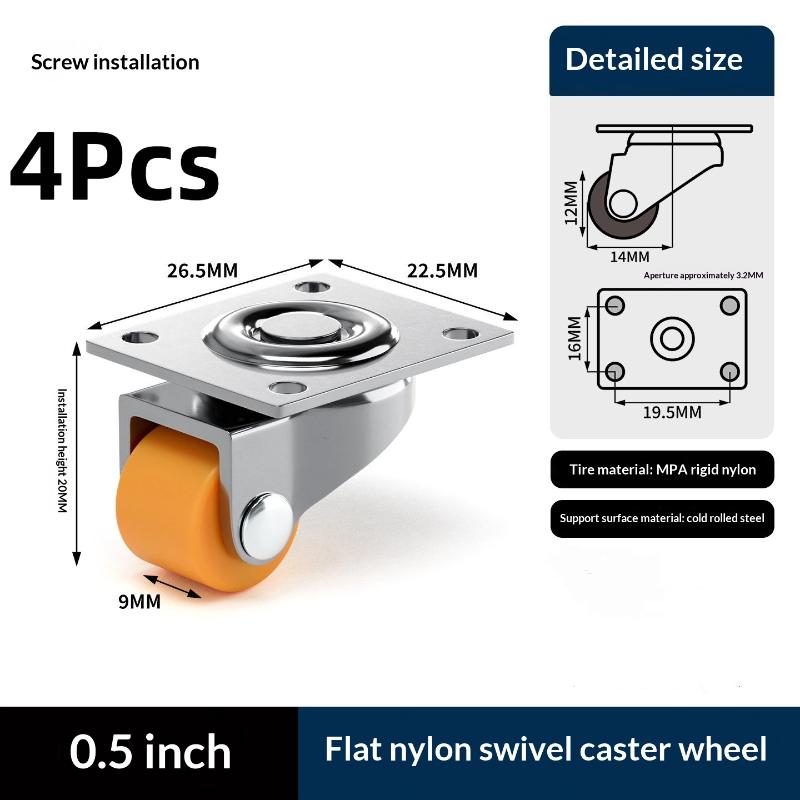 4Pcs Universal Wheel Furniture Caster Soft Rubber 360 Degree Rotation Heavy Duty Casters For Trash Storage Boxes