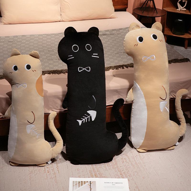 Black cat long throw pillow plush toy doll cat doll girl sleeping soothing doll