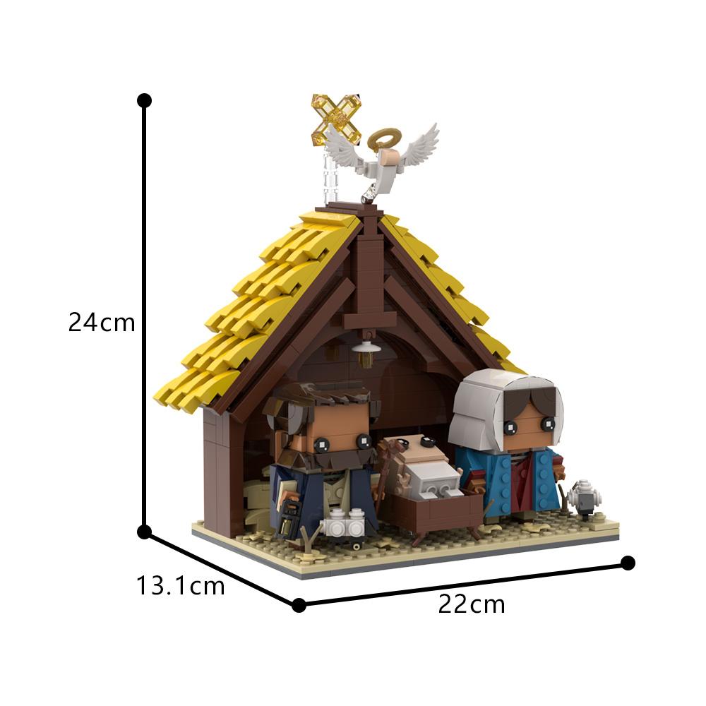 MOC Jesus Series Nativity Model Building Blocks Mary Joseph Jesus Figure Angel Cross House Assembled Bricks Toy Gift