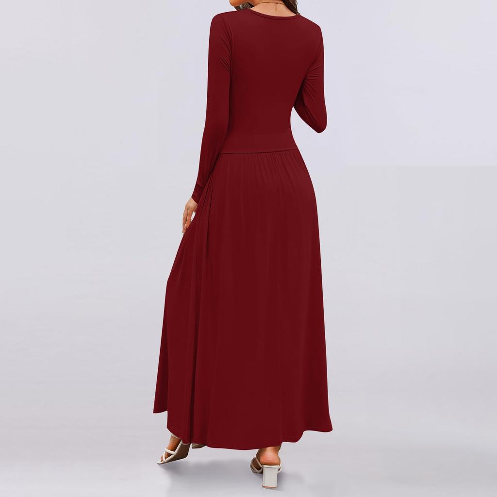 Lässiges, modisches Kleid mit Rundhalsausschnitt und langen Ärmeln für Damen