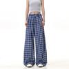 Women's Retro Plaid 2025 Wide-Leg Pants with Button Design, Floor-Length, Zhao Lusi Style