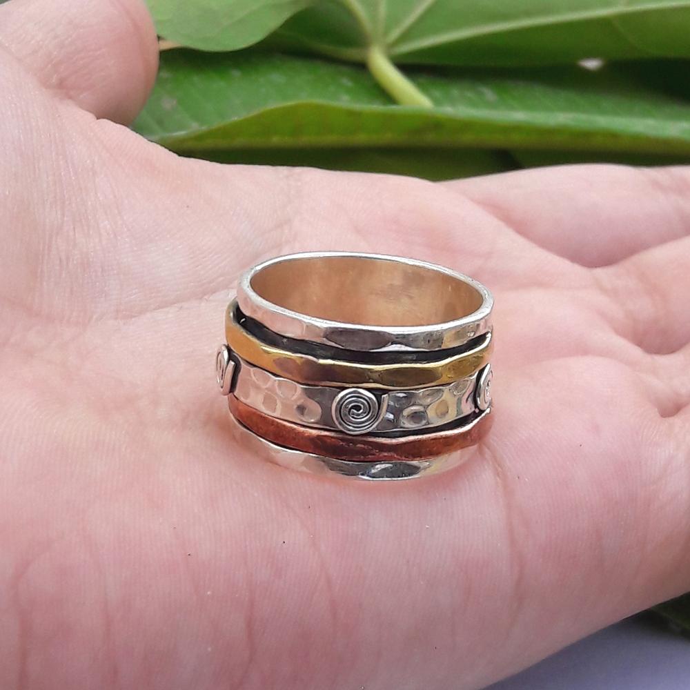 925 Solid Silver Spinner Ring, Two Tone Band Ring, Handmade Band Ring, Antique Spinner Ring, 925 Sterling Silver Thumb Ring, Gift For Her