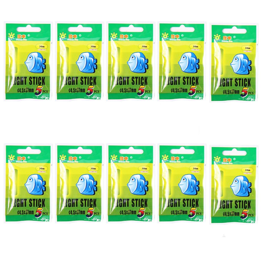 50 Pcs 10packs Fishing Glow Stick.4.5*37MM 3.0*25MM Night Fishing Glow Chemical Light Sticks Wand Green for Floating Accessories