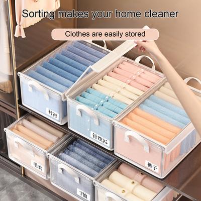 Scatola portaoggetti pieghevole con coperchio antipolvere, design con maniglia, trasparente, grande capacità, anti-umidità, organizer per vestiti, cestino portaoggetti
