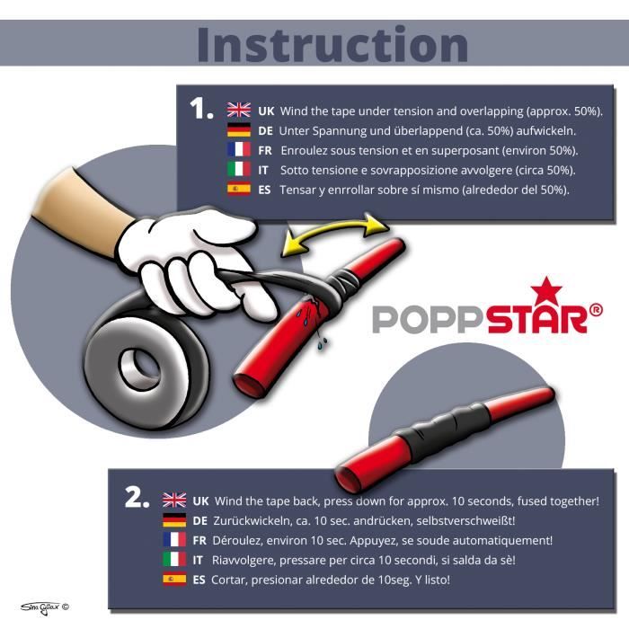 Ruban en silicone auto-agrippant - 3m - Étanche - 38mm - Noir