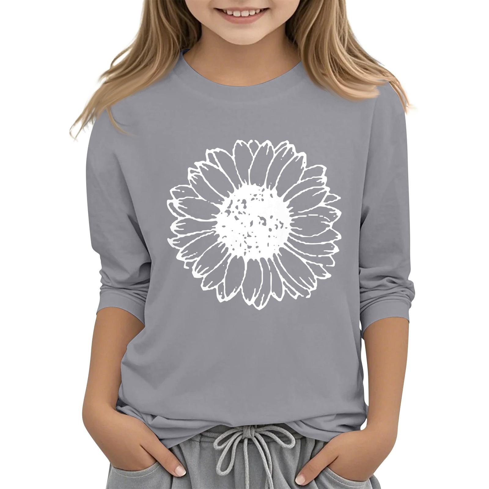 

Children s 7 Point Sleeve Printed Sunflower Round Neck Casual T-shirt 150