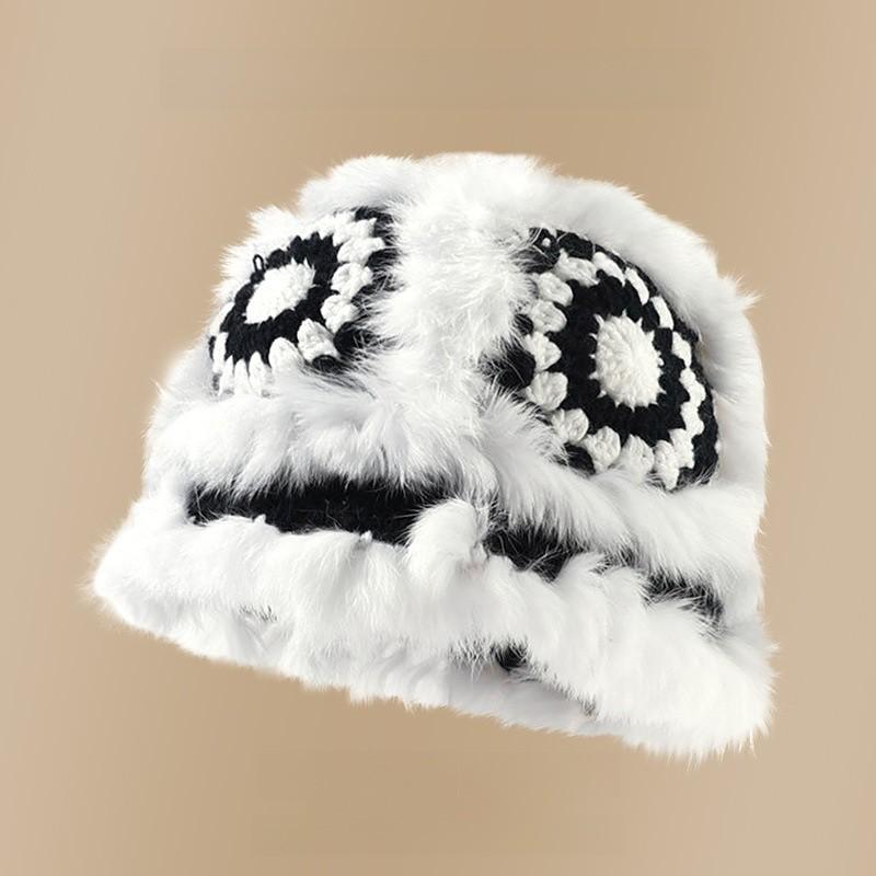 Cartoon Style Wool Beanie With Plush Fur Material And Adjustable Fit For Casual Wear