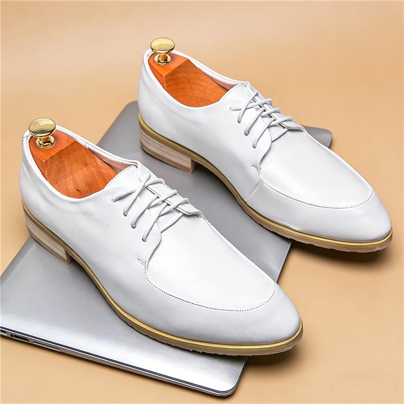 Luxury Trend White Black Lace Up Derby Casual Shoes For Men Brand Designer Everyday All Match Loafers Wedding Formal Footwear