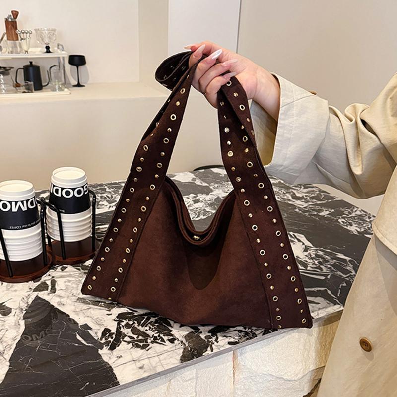 Yogodlns Retro Suede Rivet Shoulder Bags PU Leather Work Purses Large Tote Handbag Slouchy Locomotive for Women Travel Winter Fall