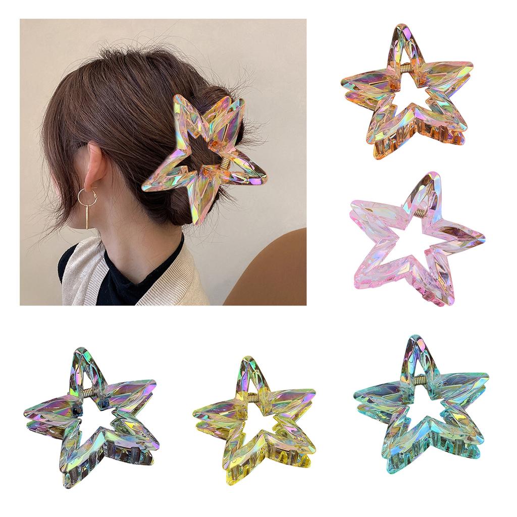 1Pc Crystal Candy Colored Hair Clip Dazzling Hollowed Out Five Pointed Star Hair Claw Stylish Elegant Acrylic Barrettes For Women Girls