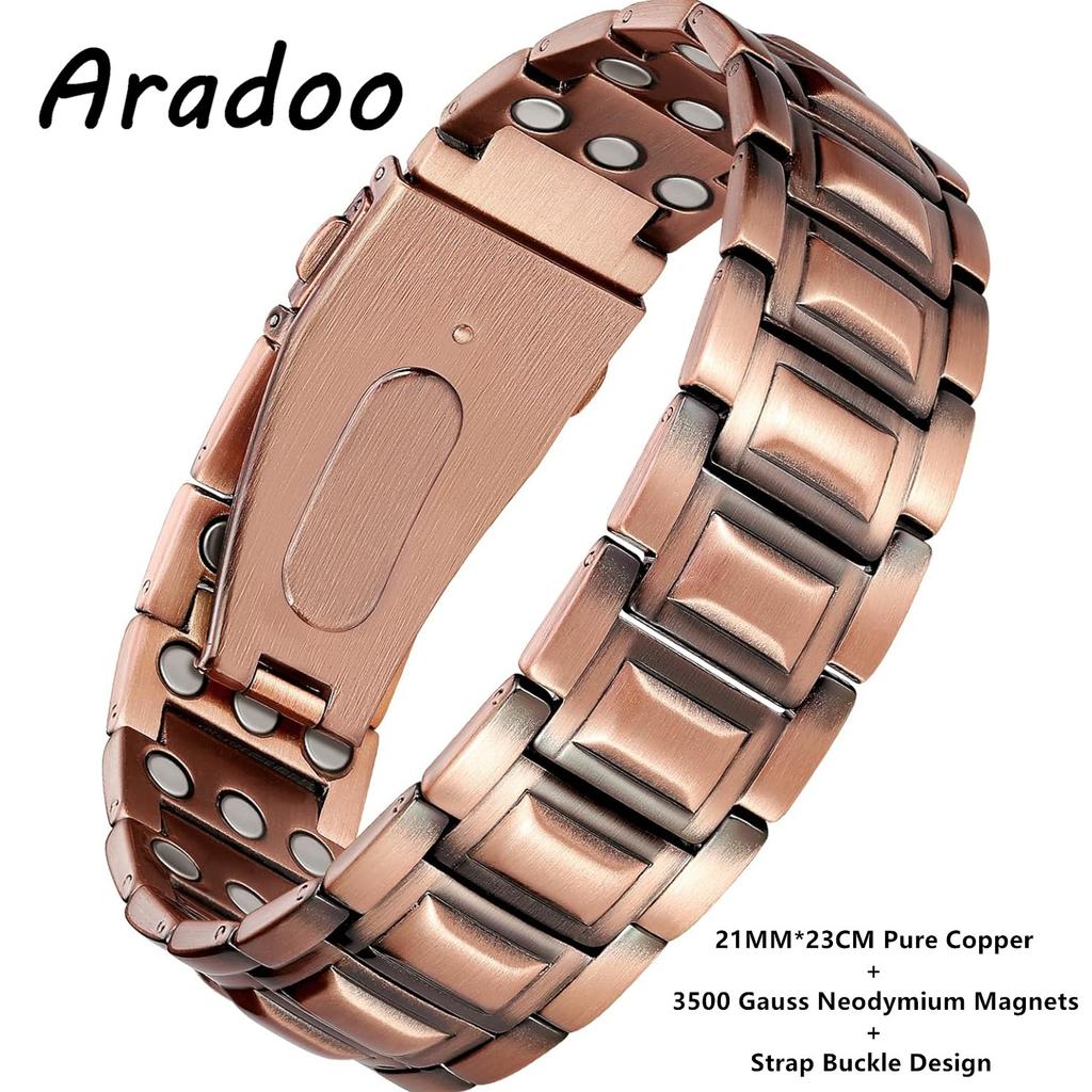 Premium Copper Bracelet for Men with Grid Pattern Design Magnetic Wristband Jewelry Gifts