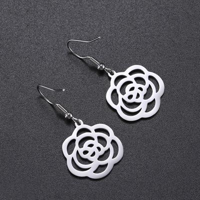 Big Rose Flowers Drop Earrings for Women Stainless Steel Earrings Jewelry Wedding Party Gifts