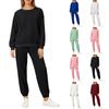 Fashionable Women's  Dough Twists Splicing Long Sleeve Round Neck Top Leggings Trousers Two-piece Set