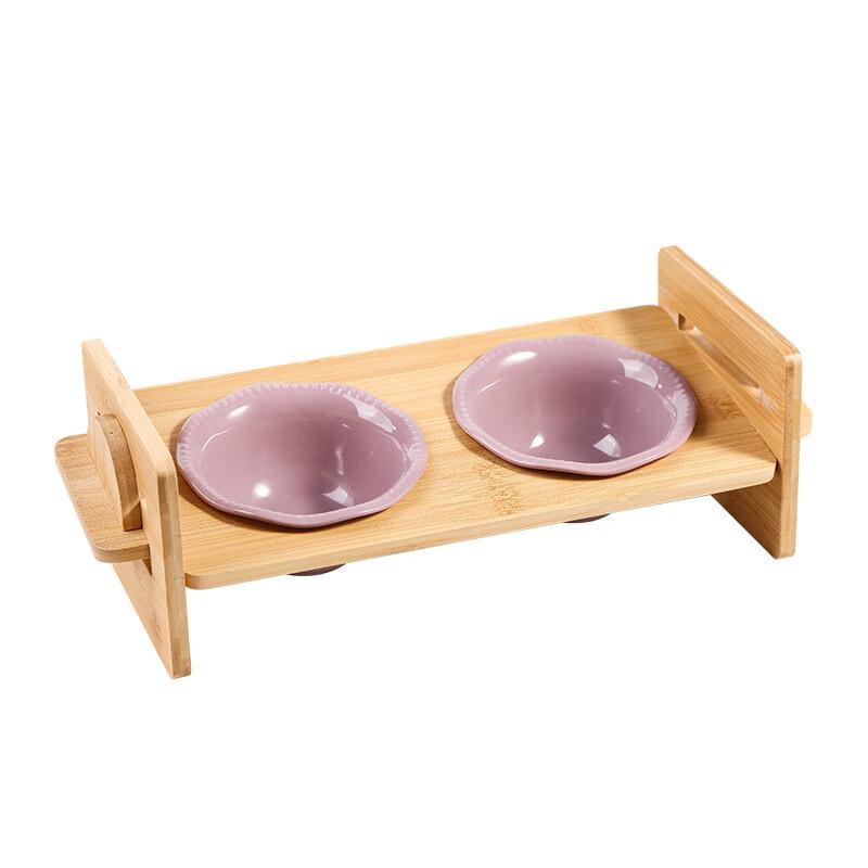 Ruhan Anti-Tip Ceramic Double Cat Bowl with Stand