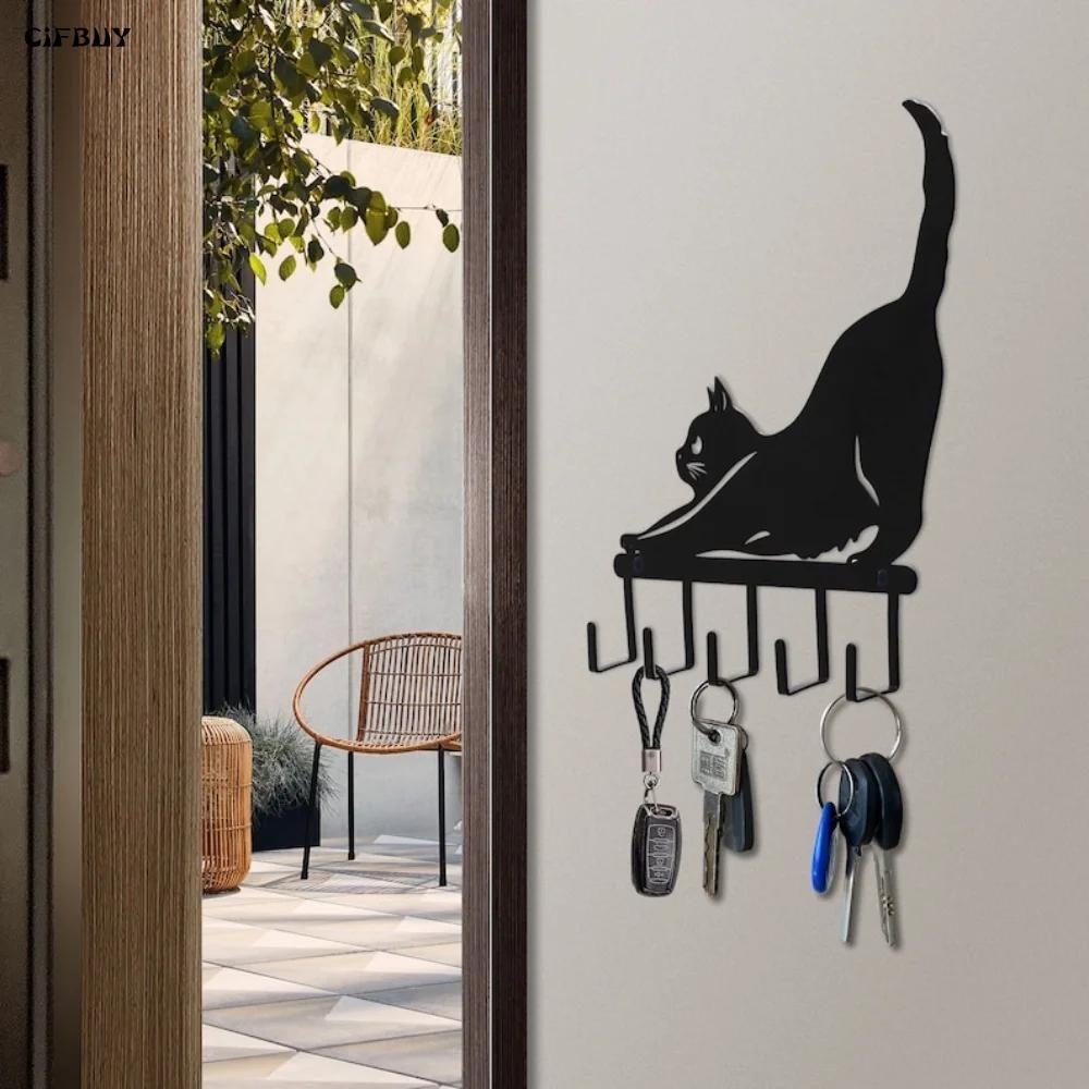 Cat Key Holder Black Metal Wall Decor Bedroom Gift