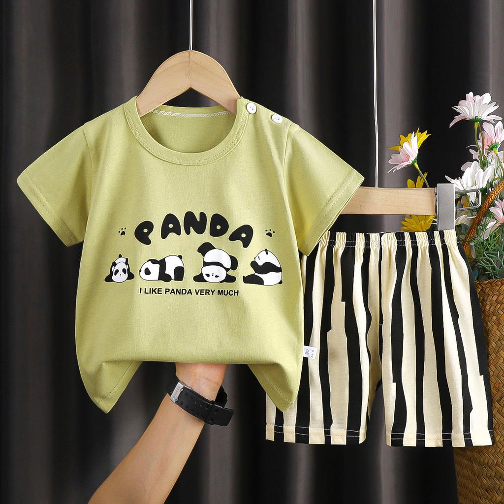 Sommer Kurzarm Cartoon Bedrucktes Kinderhosen-Set aus reiner Baumwolle, geeignet für Jungen und Mädchen Babykleidung