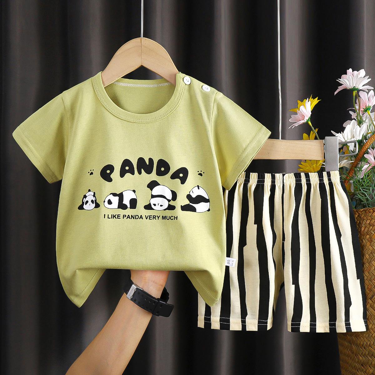 

Summer Short Sleeved Cartoon Printed Children s Pants Set Made of Pure Cotton, Suitable for Both Boys and Girls Baby Clothes 73CM