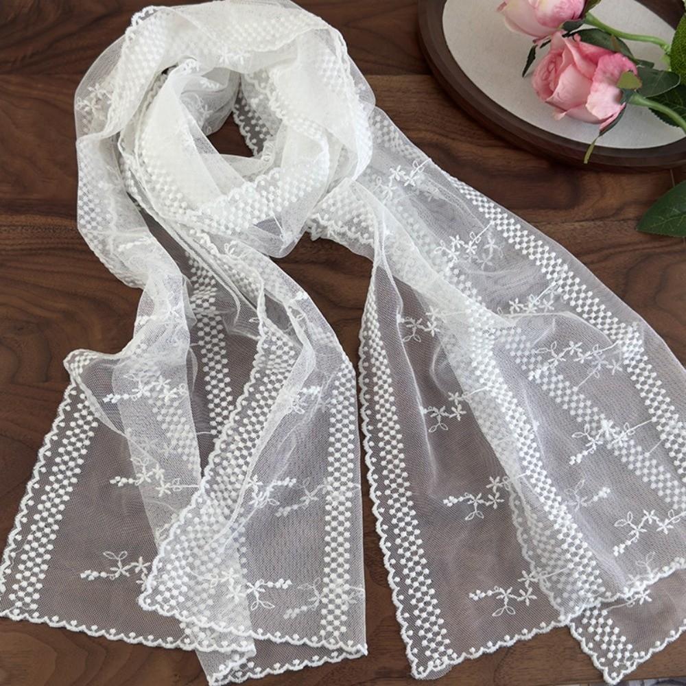 Casual Embroidered Flower Lace Scarf Breathable Mesh Lightweight Female Headscarf Long Silk Scarf Summer