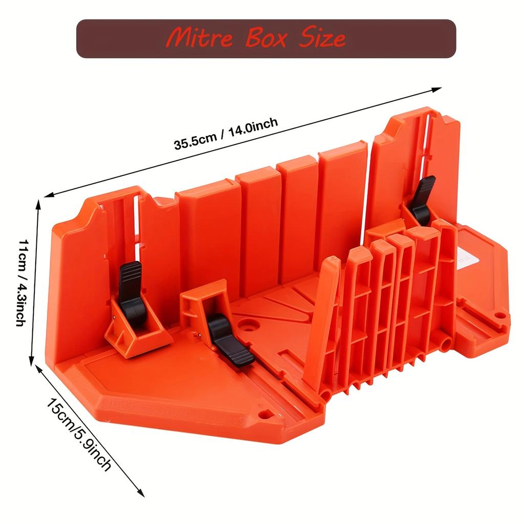 14in Plastic Miter Box And 12in Hand Saw Set, Reinforced Steel Back Saw For Accurate Cutting, Preset 90 Degree 45 Degree 22.5 Degree And 0 Degree Cuts