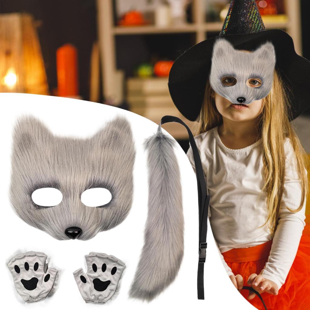 Kostium lisa na Halloween Akcesoria do Cosplayu Pokrowiec na twarz kota Rękawiczki łapki Kostium Cosplay dla Chłopców Nastolatków Dorosłych Mężczyzn Kobiet Impreza