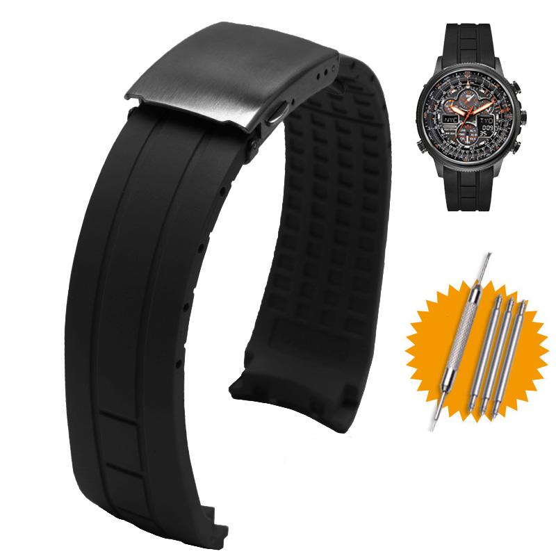 Arc Rubber Watchband for Citizen Sky Eagle Mido Helmsman M005 Waterproof Black Blue Silicone Strap Bracelet with Tools 22 23mm