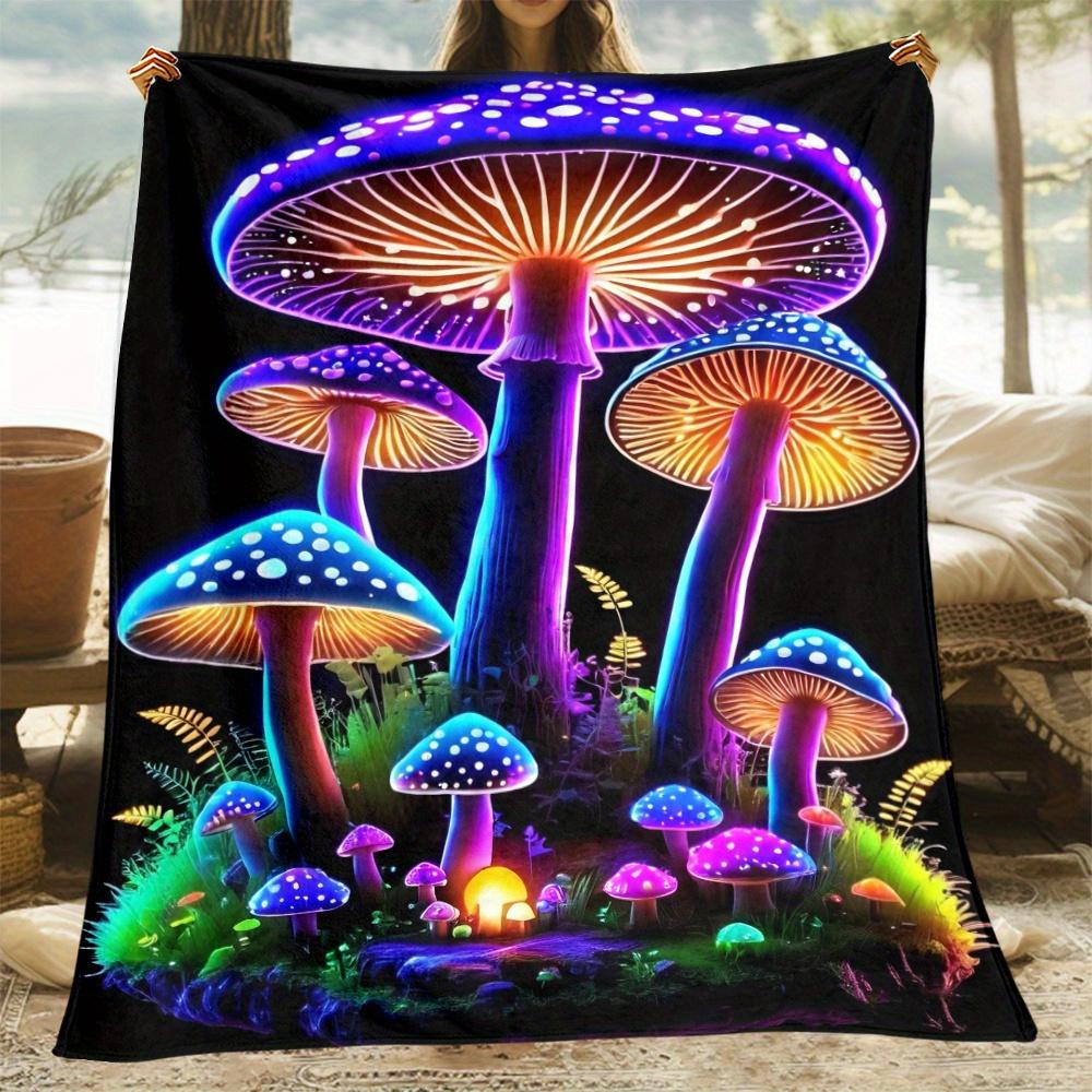 

Glow Mushroom Flannel Blanket, 3D Print Soft Throw, Lightweight Warm for Camping, Fantasy Themed Gift for Friends 75x90cm