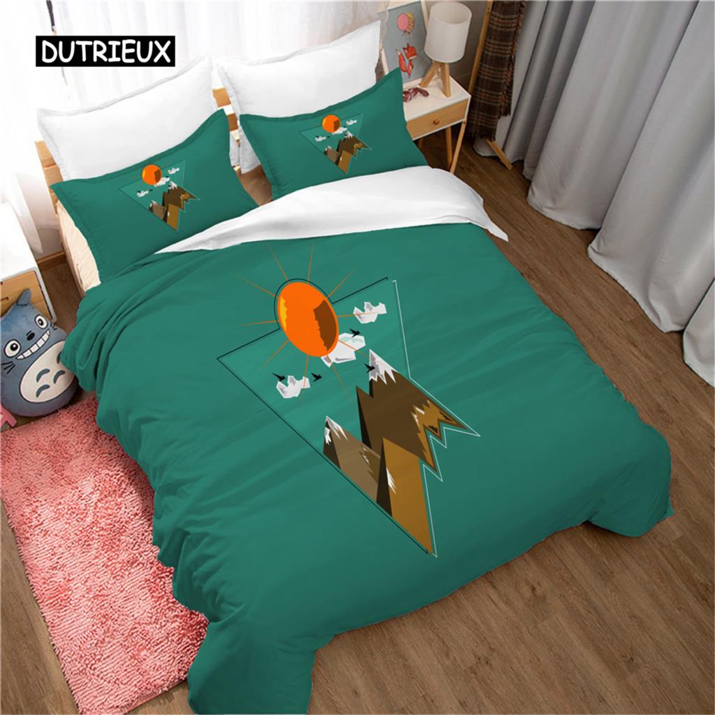 Bettbezug-Set mit Bergmotiv, Wald und helles Mondlicht, Elchlandschaft, Bergbettwäsche-Set, Kingsize, weicher Bettbezug aus Polyester