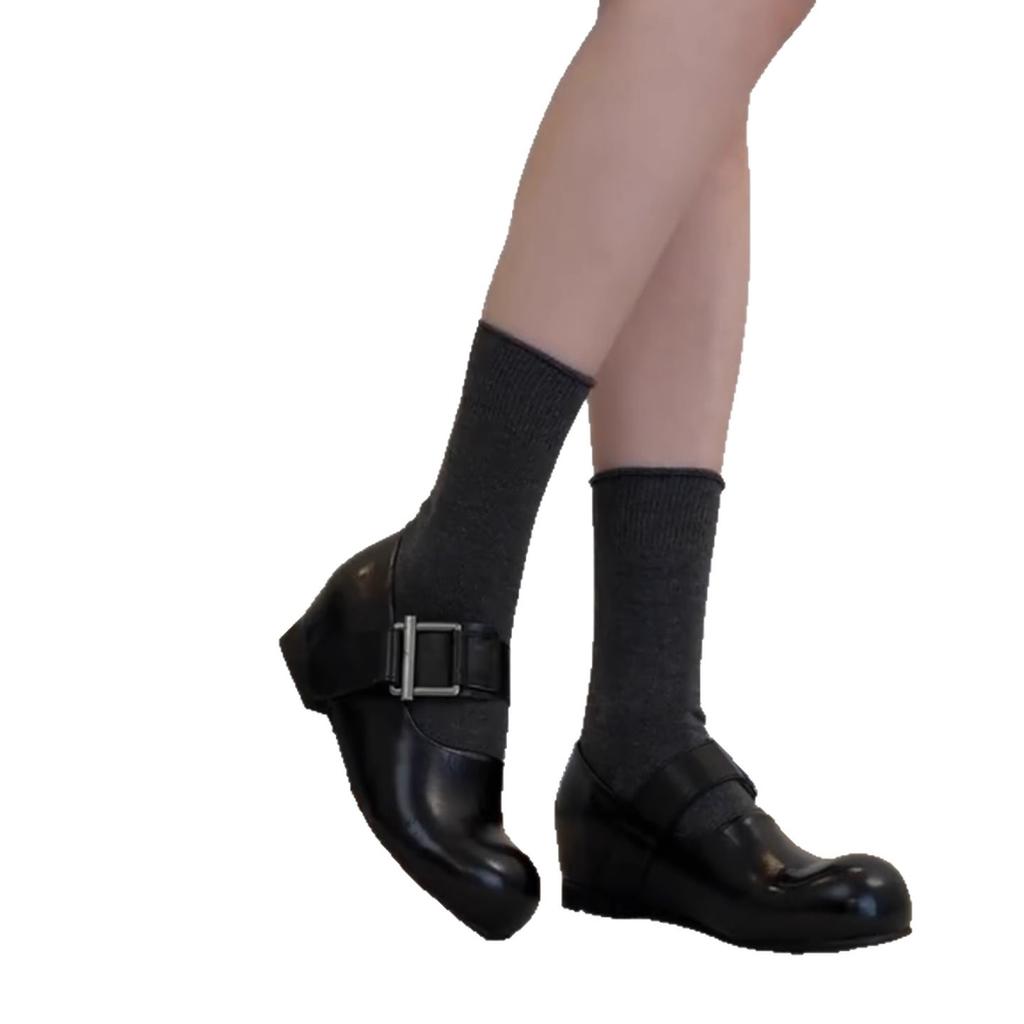 Sheepskin Version~ Niche Inner Height Increase Mango Head with Mary Jane Shoes Women's Retro Soft Leather with Skirt Single Shoes