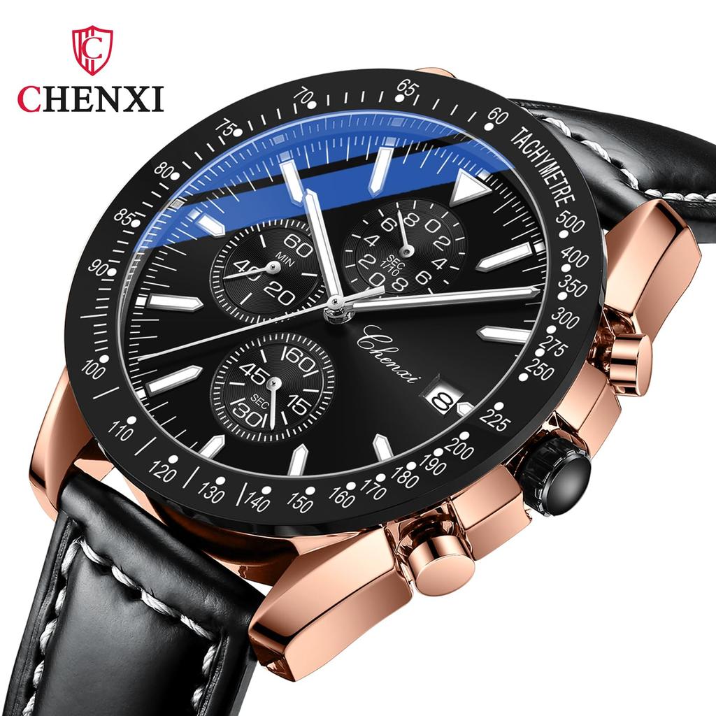 Stylish Men's Chronograph Watch, Stylish and Stylish, Waterproof, Popular Brand, Quartz Analog Watch, Black, ChenXi-G960