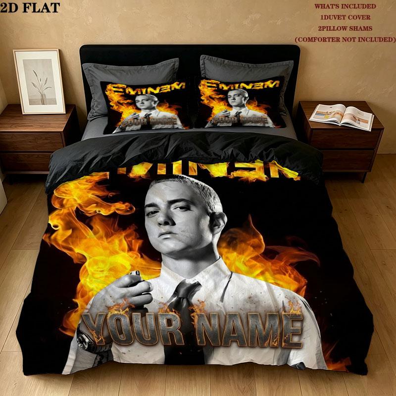 Eminem Custom Name Pattern Bedding Quilt Set Quilt Cover Pillowcase Home Gift(1 * duvet cover + 2 * pillowcase, without core)