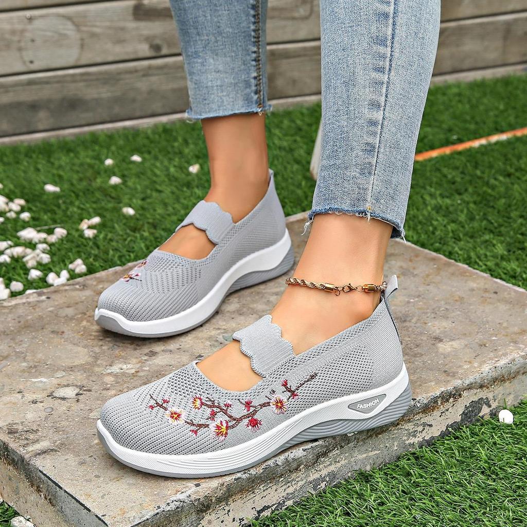 Lässige Damen-Loafer mit Stickerei, atmungsaktive Walking-Sneakers, weiche Slipper-Flats, bequeme Damenschuhe