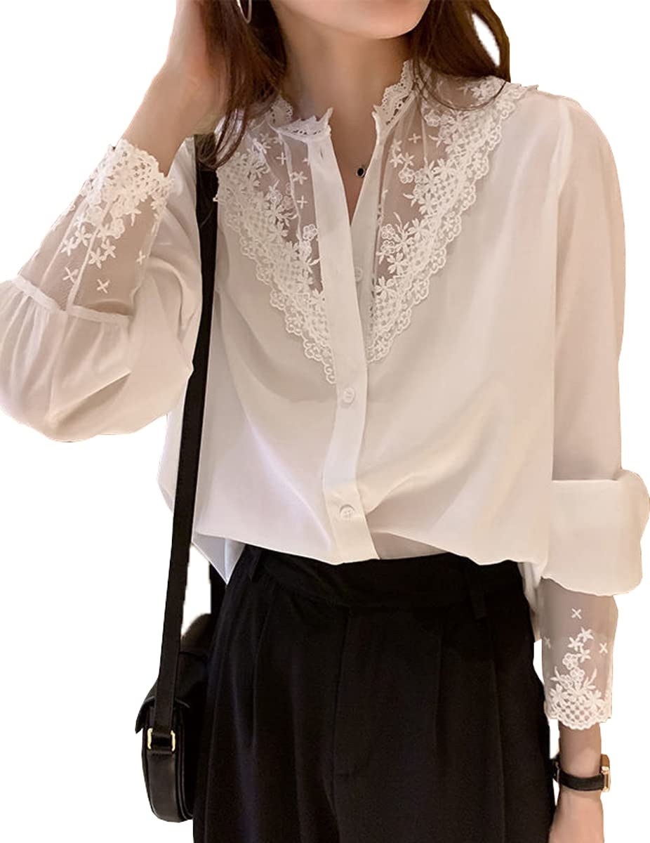 

Длинное Летнее Весеннее Корейское Платье Длинного Кроя и Платье S [Носить B] Блузка, Рукав, Кружево, Рубашка, Прозрачный, Симпатичный, Пуговица, Шифон, Цветочный, Женское,