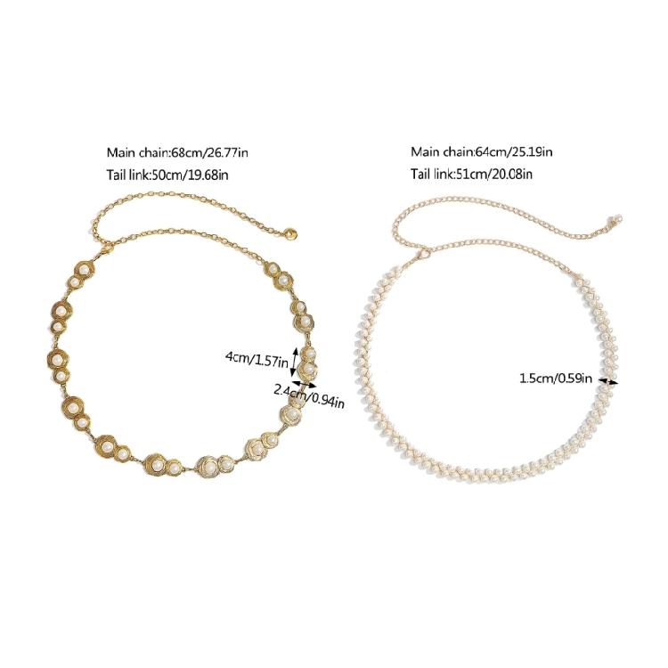 Metal Pearls Decorated Waist Chain Adjustable Waist Belt Retro Design Waistband Women's Fashion Accessories