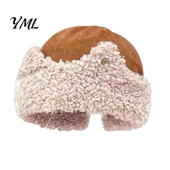 Cold Weather Hat Cat Ear Sherpa Fleece for Women, Windproof Winter Protection Cozy Thermal Hat, Thick Warm Fuzzy Skull Cap Outdoor Cycling Autumn