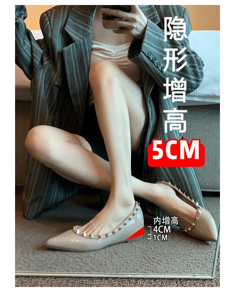 

Sheepskin version of the new spring and autumn French rivet pointed flat shoes women s shallow mouth inner height increase single shoes versati 34