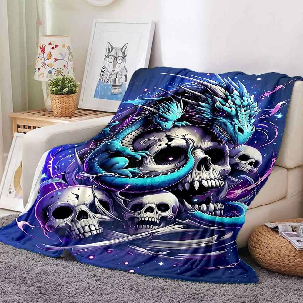 1pc Dragon Skulls Lightweight Flannel Blanket, Comfortable and Warm Blanket, for Office and Camping Sofa Bed, Livingroom192