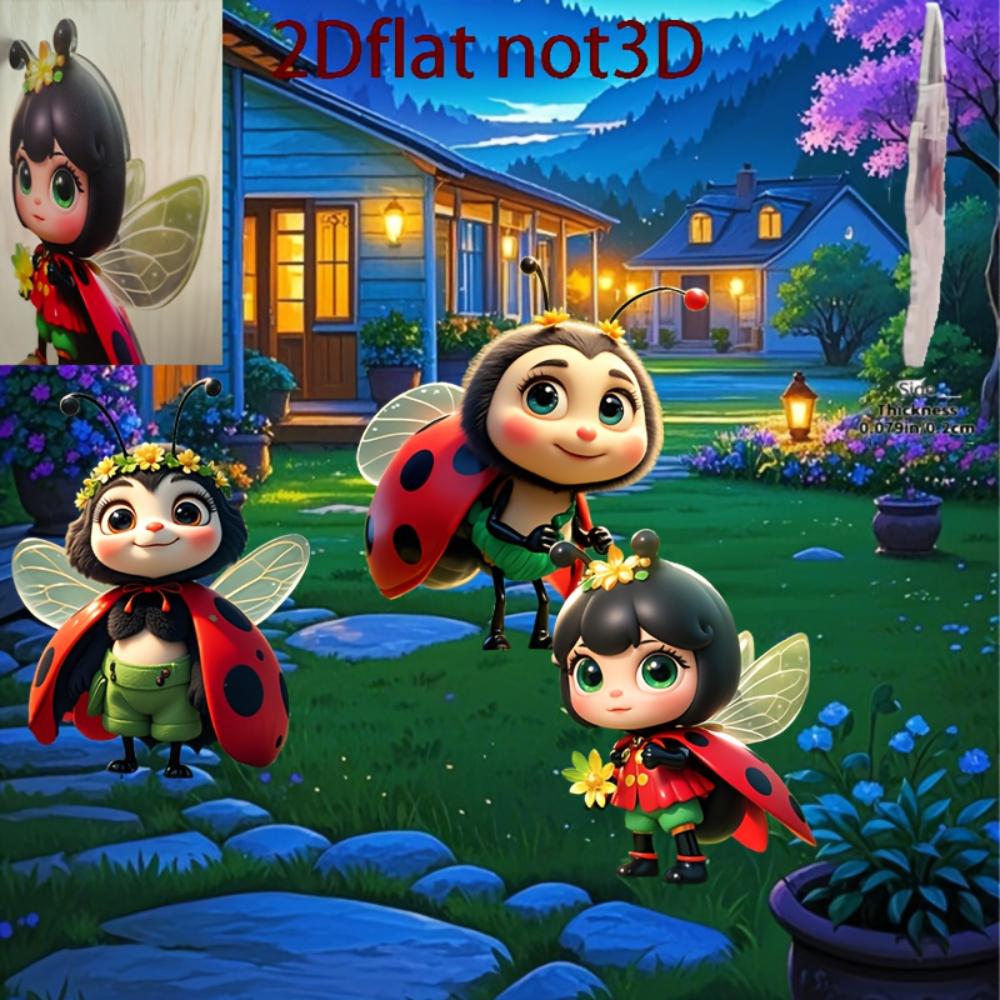 3Pcs Cute Ladybug Flat 2D Acrylic Garden Decor, Ideal for Outdoor Lawn, Planters, Yard & Garden, Durable & Perfect Gift Choice