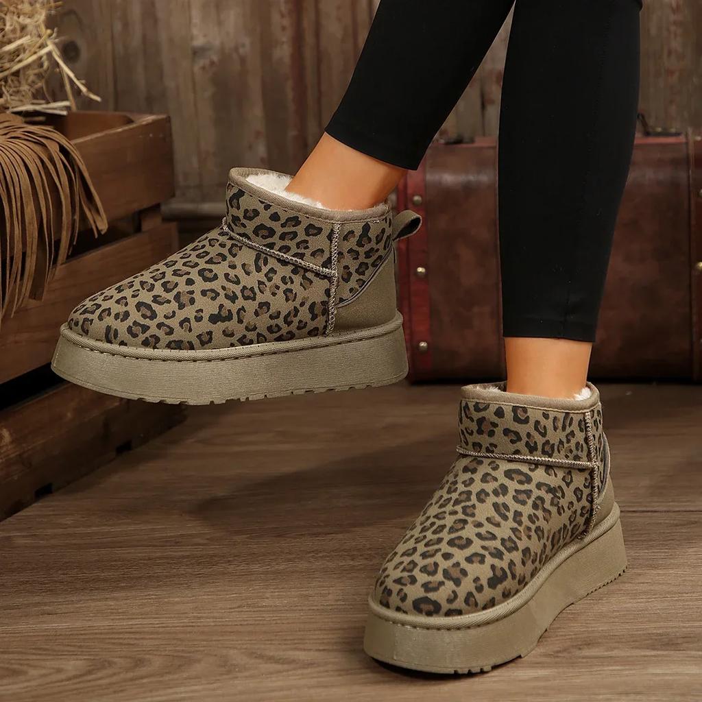 Women's Platform Shoes Winter High Quality Slip-on Snow Boots Leopard Print Daily Boots Hot Sale Round Toe Ankle Boots Women