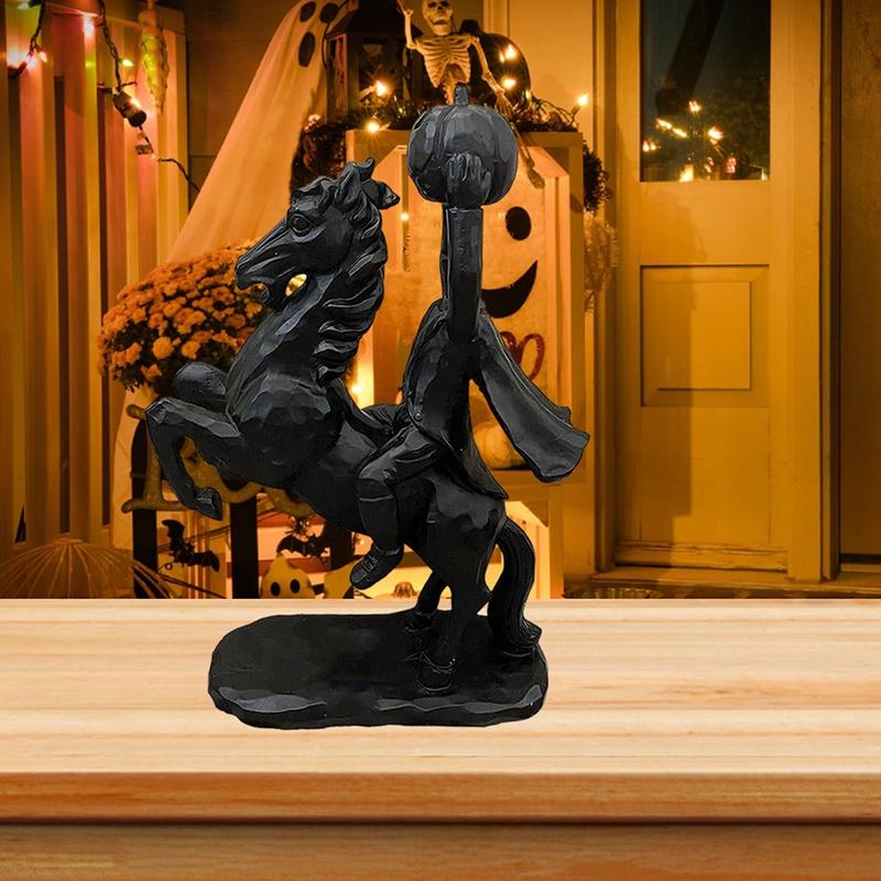 

Статуя Всадника без головы, ужасная фигурка из смолы, украшение на Хэллоуин, голова тыквы, черная статуя, домашний декор для стола, ремесло