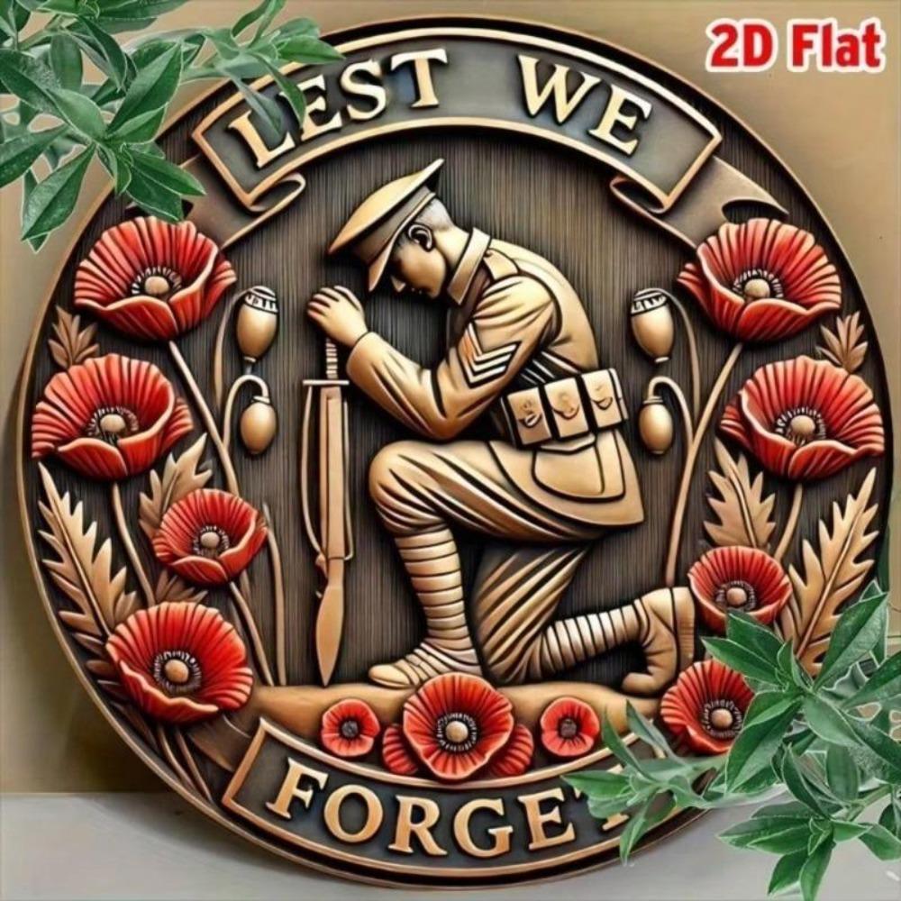 Vintage Metal Tin Sign WWII Soldier Military Wall Decor Plaque