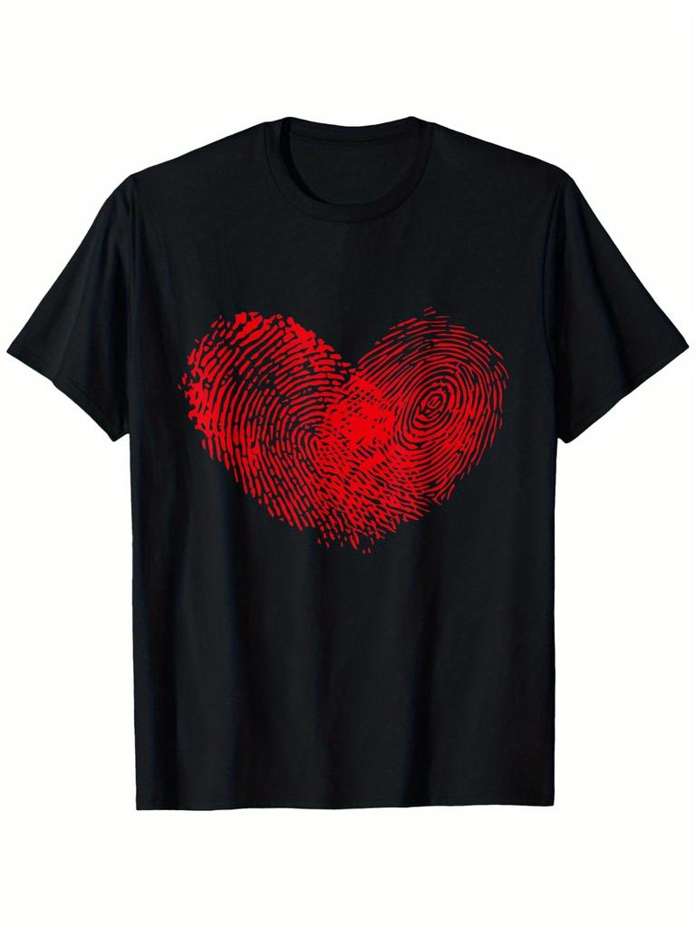 Fingerprint Heart Graphic Tee Men Women Casual Cotton Crew Neck Short Sleeve T-Shirt Daily Gift