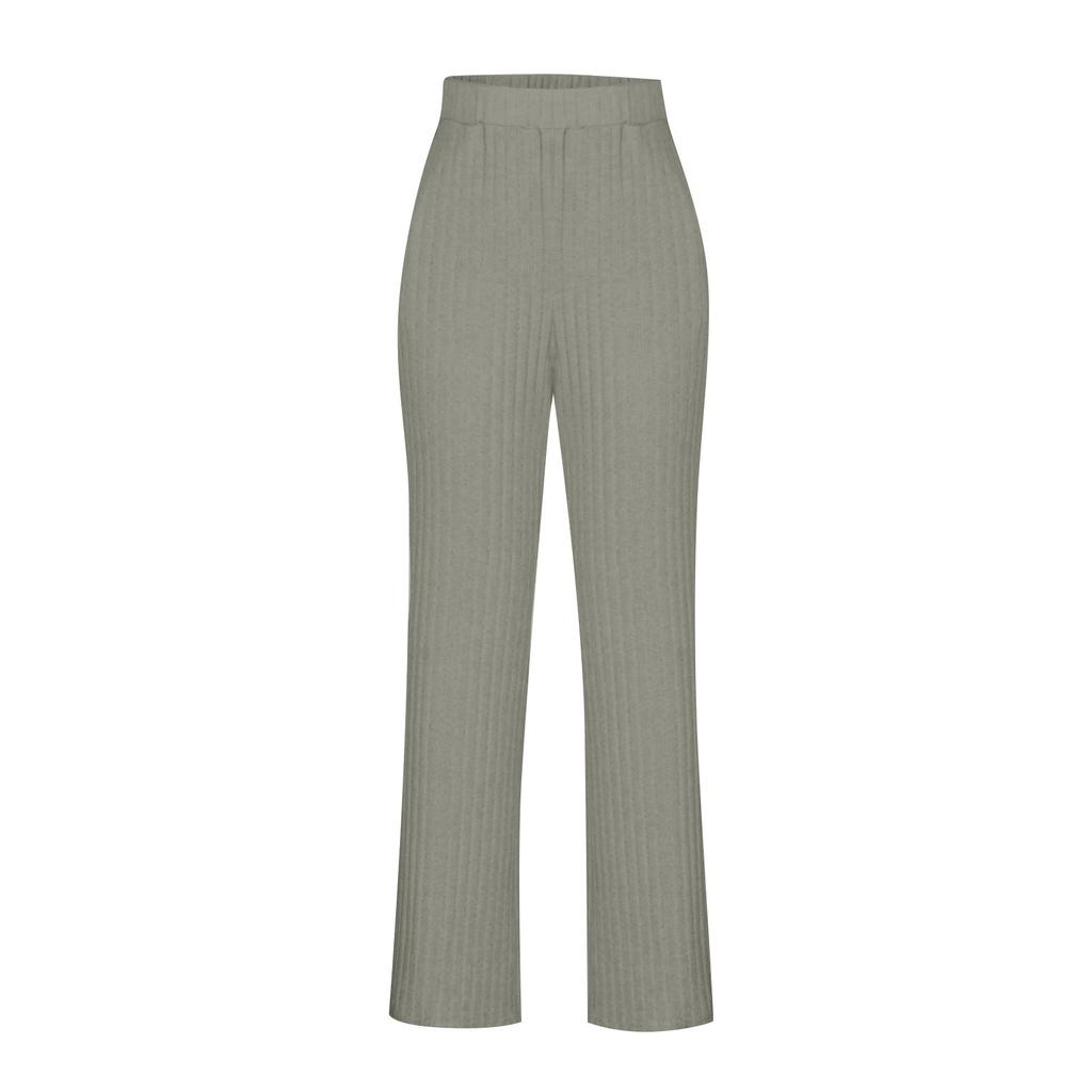 Damen Farbstreifen V-Ausschnitt Langarm Top und Hose Zweiteiler Set