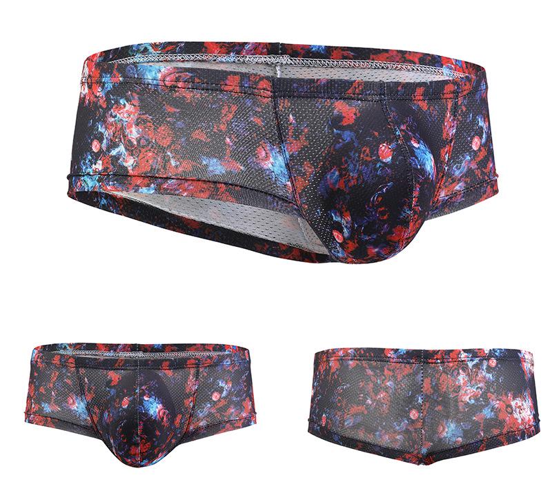 GAY Euro-Amerikanische Mid-Low Rise Herren Unterhose mit Kopf-Print, U-Konvexes Mesh, Atmungsaktiv & Feuchtigkeitstransportierend, Schweißabsorbierender Stil E085.